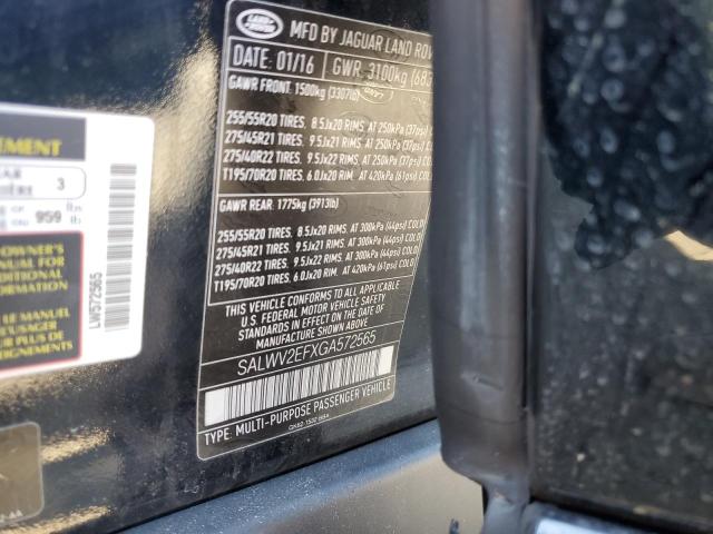 SALWV2EFXGA572565 - 2016 LAND ROVER RANGE ROVE AUTOBIOGRAPHY BLACK photo 13