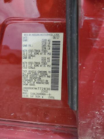 1N6DD0ER7HN772830 - 2017 NISSAN FRONTIER S RED photo 12