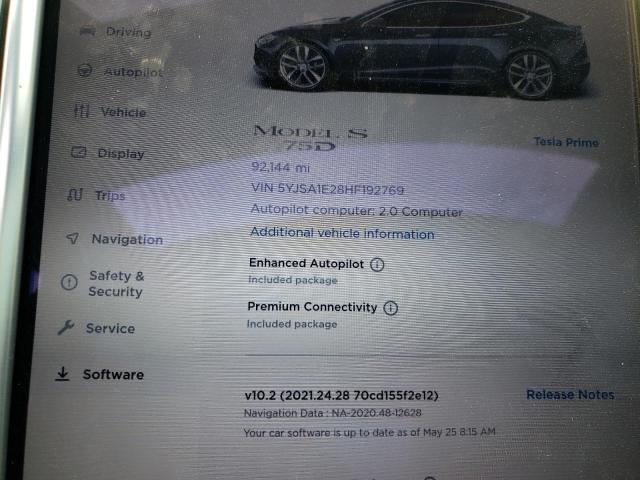 5YJSA1E28HF192769 - 2017 TESLA MODEL S Կապույտ լուսանկար 8