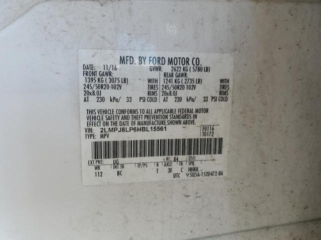 2LMPJ8LP6HBL15561 - 2017 LINCOLN MKX RESERVE Սպիտակ լուսանկար 12