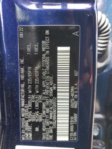 5TDGZRBH0NS589552 - 2022 TOYOTA HIGHLANDER XLE BLUE photo 14