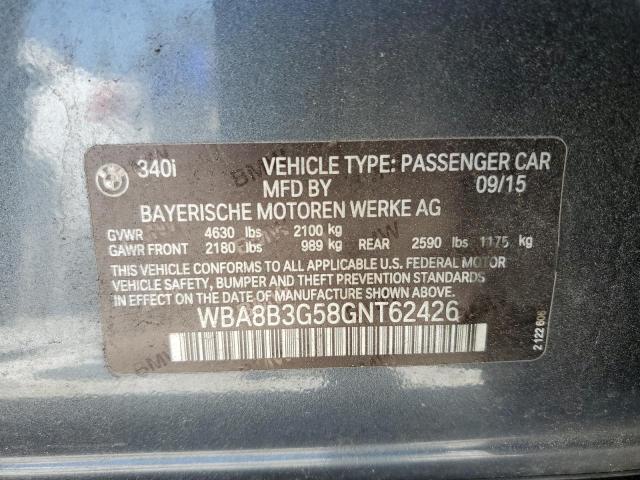 WBA8B3G58GNT62426 - 2016 BMW 340 I Գրաֆիտ լուսանկար 12
