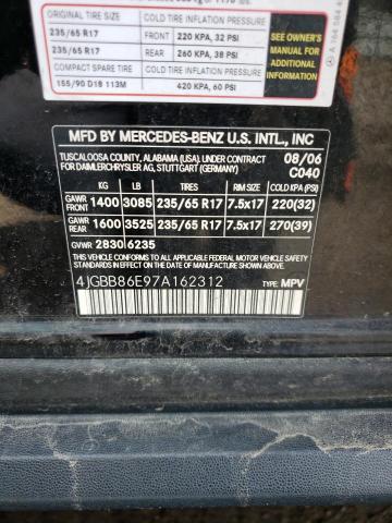 4JGBB86E97A162312 - 2007 MERCEDES-BENZ ML 350 BLACK photo 12