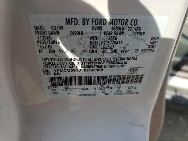 1FMCU59309KB92884 - 2009 FORD ESCAPE HYBRID WHITE photo 13