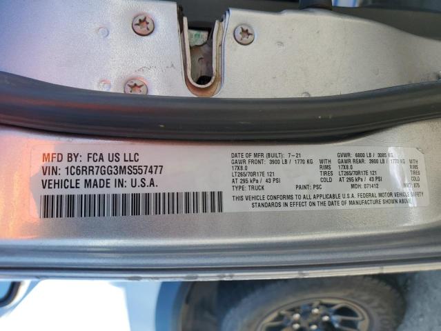 1C6RR7GG3MS557477 - 2021 RAM 1500 CLASS SLT 银色 照片 12