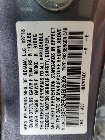 19XFC2F55JE025095 - 2018 HONDA CIVIC LX GRAY photo 13