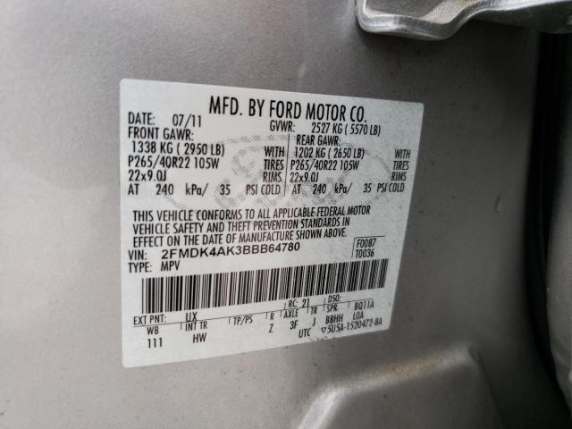 2FMDK4AK3BBB64780 - 2011 FORD EDGE SPORT SILVER photo 13