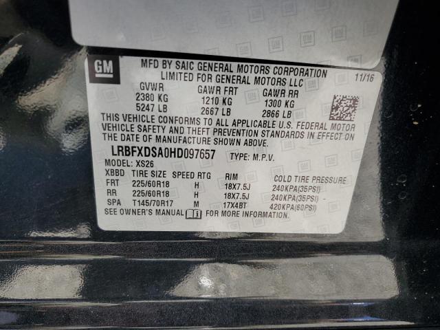LRBFXDSA0HD097657 - 2017 BUICK ENVISION ESSENCE Սև լուսանկար 12