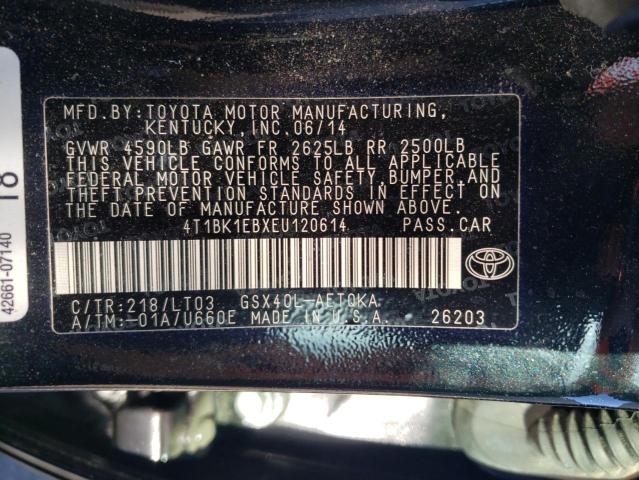 4T1BK1EBXEU120614 - 2014 TOYOTA AVALON BASE BLACK photo 12