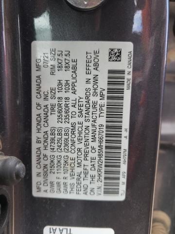 2HKRW2H85MH667019 - 2021 HONDA CR-V EXL GRAY photo 12