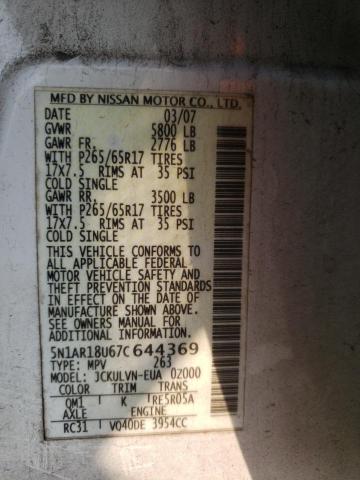 5N1AR18U67C644369 - 2007 NISSAN PATHFINDER LE თეთრი ფოტო 13