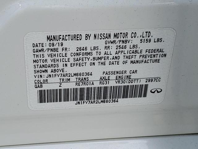 JN1FV7AR2LM660364 - 2020 INFINITI Q50 RED SPORT 400 WHITE photo 12