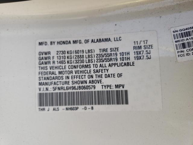 5FNRL6H96JB060579 - 2018 HONDA ODYSSEY ELITE WHITE photo 14