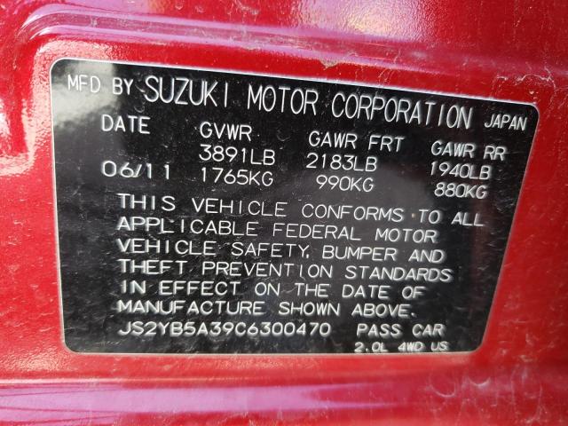 JS2YB5A39C6300470 - 2012 SUZUKI SX4 RED photo 12