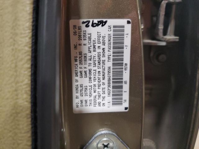 1HGCP368X8A079594 - 2008 HONDA ACCORD EXL BEIGE photo 12