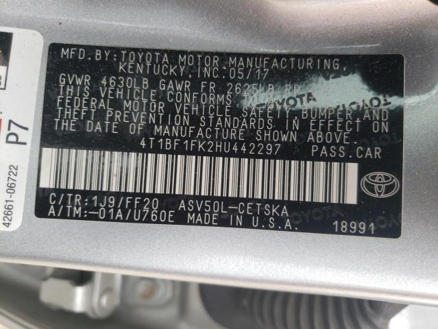 4T1BF1FK2HU442297 - 2017 TOYOTA CAMRY SE LE SILVER photo 12