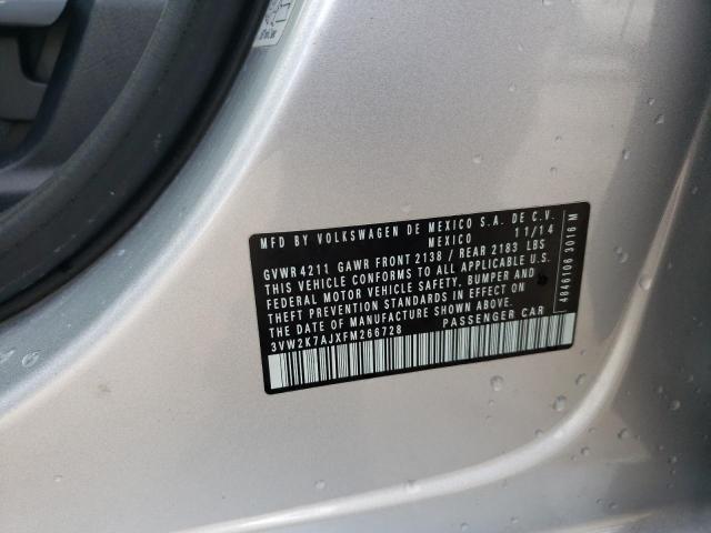 3VW2K7AJXFM266728 - 2015 VOLKSWAGEN JETTA BASE Արծաթագույն լուսանկար 12