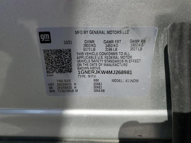 1GNERJKW4MJ268981 - 2021 CHEVROLET TRAVERSE RS SILVER photo 13