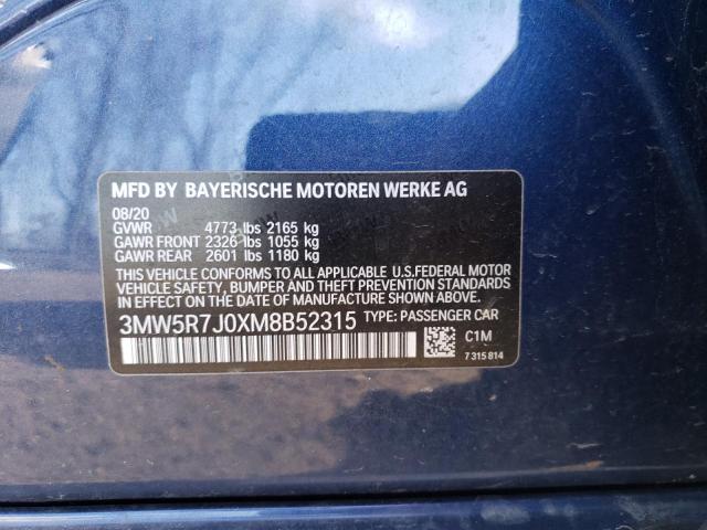 3MW5R7J0XM8B52315 - 2021 BMW 330XI BLUE photo 12