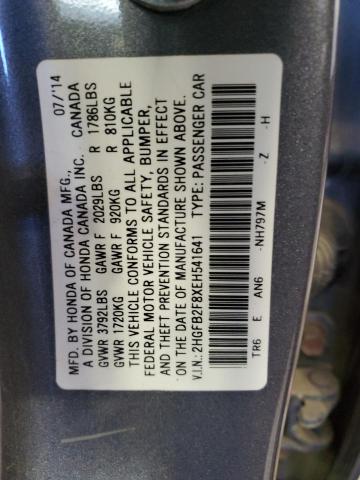 2HGFB2F8XEH541641 - 2014 HONDA CIVIC EX GRAY photo 12