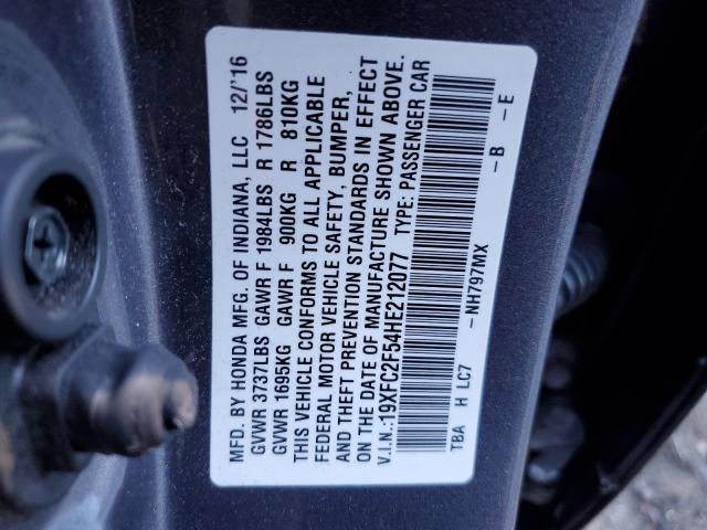 19XFC2F54HE212077 - 2017 HONDA CIVIC LX GRAY photo 12