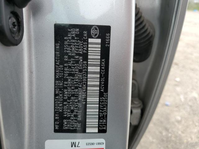 4T1BE46K39U375358 - 2009 TOYOTA CAMRY BASE SILVER photo 12