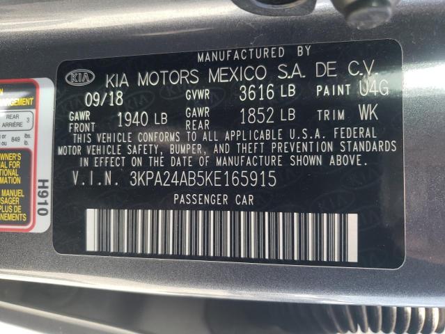 3KPA24AB5KE165915 - 2019 KIA RIO S GRAY photo 12