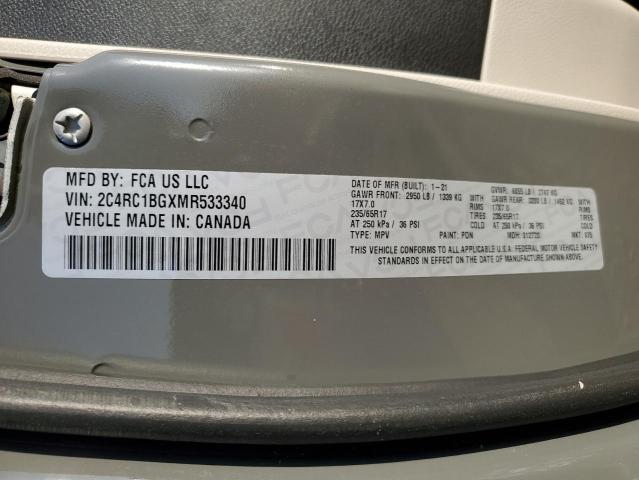 2C4RC1BGXMR533340 - 2021 CHRYSLER PACIFICA TOURING L GRAY photo 13