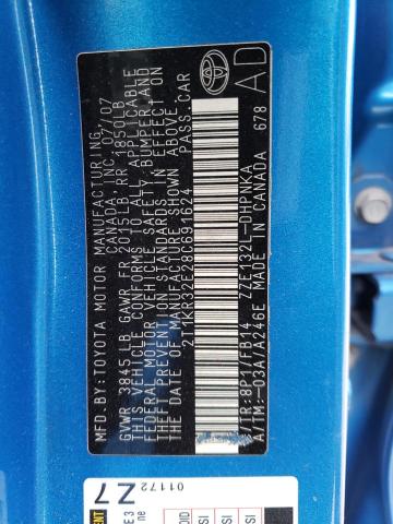 2T1KR32E28C691624 - 2008 TOYOTA COROLLA MA XR BLUE photo 12
