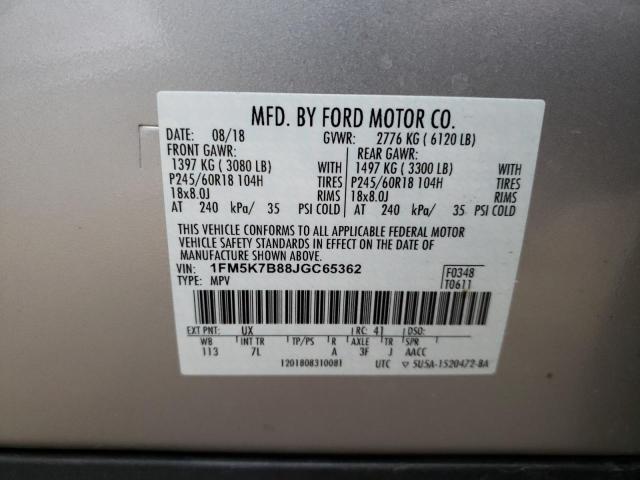 1FM5K7B88JGC65362 - 2018 FORD EXPLORER SILVER photo 13