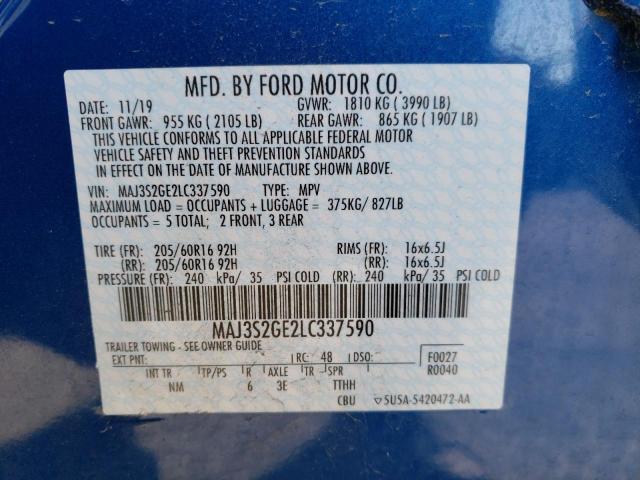 MAJ3S2GE2LC337590 - 2020 FORD ECOSPORT SE BLUE photo 13