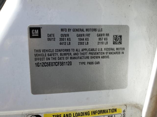 1G1ZC5E07CF381120 - 2012 CHEVROLET MALIBU 1LT 白色 照片 13