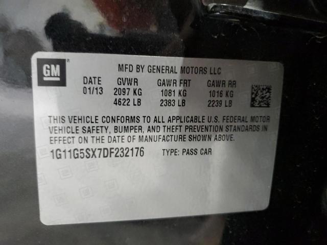 1G11G5SX7DF232176 - 2013 CHEVROLET MALIBU 3LT შავი ფოტო 12