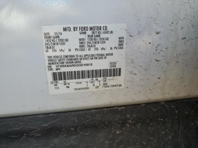 1FM5K8AR0GGD16815 - 2016 FORD EXPLORER POLICE INTERCEPTOR 白色 照片 13