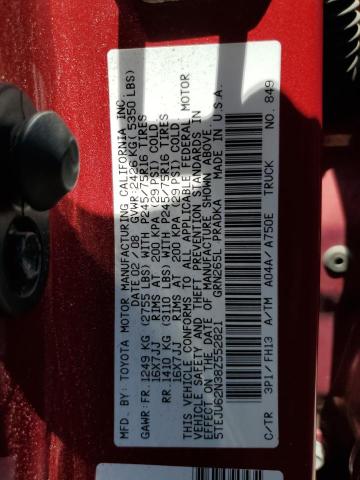 5TEJU62N38Z552821 - 2008 TOYOTA TACOMA DOUBLE CAB PRERUNNER RED photo 12