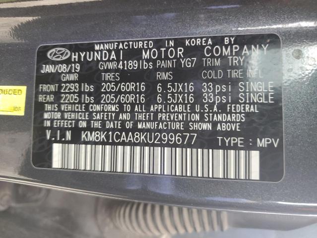 KM8K1CAA8KU299677 - 2019 HYUNDAI KONA SE GRAY photo 12