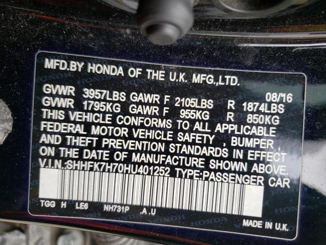 SHHFK7H70HU401252 - 2017 HONDA CIVIC EXL BLACK photo 12