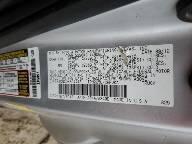 5TFTX4CN3DX024443 - 2013 TOYOTA TACOMA ACCESS CAB ვერცხლისფერი ფოტო 12