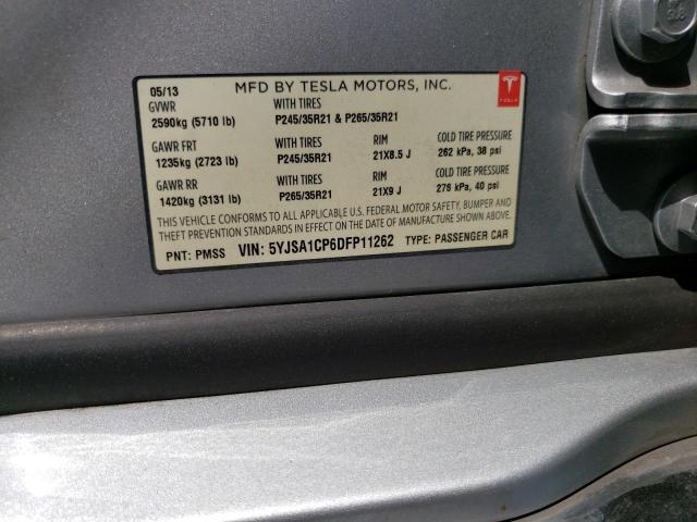 5YJSA1CP6DFP11262 - 2013 TESLA MODEL S Մոխրագույն լուսանկար 12