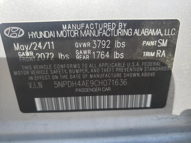 5NPDH4AE9CH071636 - 2012 HYUNDAI ELANTRA GLS SILVER photo 12