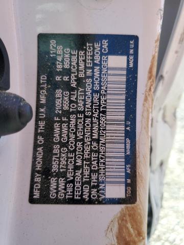 SHHFK7H97MU210567 - 2021 HONDA CIVIC SPORT TOURING WHITE photo 13