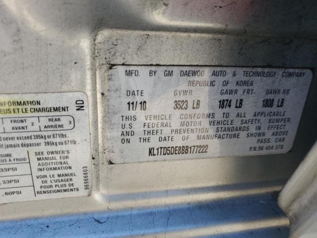 KL1TD5DE8BB177222 - 2011 CHEVROLET AVEO LS Gümüş foto 12