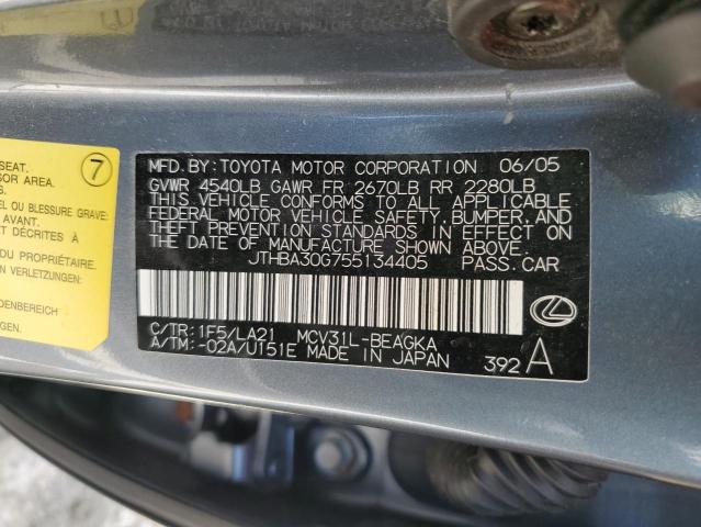 JTHBA30G755134405 - 2005 LEXUS ES 330 GRAY photo 12