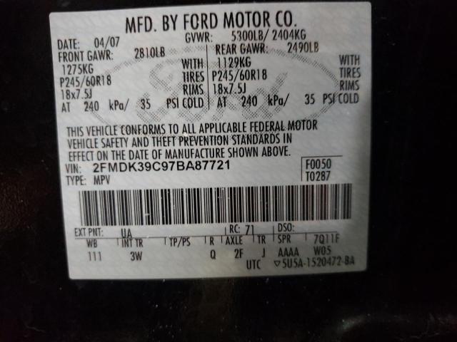 2FMDK39C97BA87721 - 2007 FORD EDGE SEL PLUS BLACK photo 13