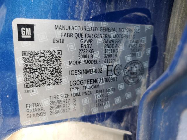 1GCGTEEN0J1300981 - 2018 CHEVROLET COLORADO ZR2 BLUE photo 13