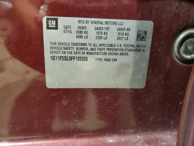 1G11F5SL0FF126039 - 2015 CHEVROLET MALIBU LTZ 勃艮第红 照片 12