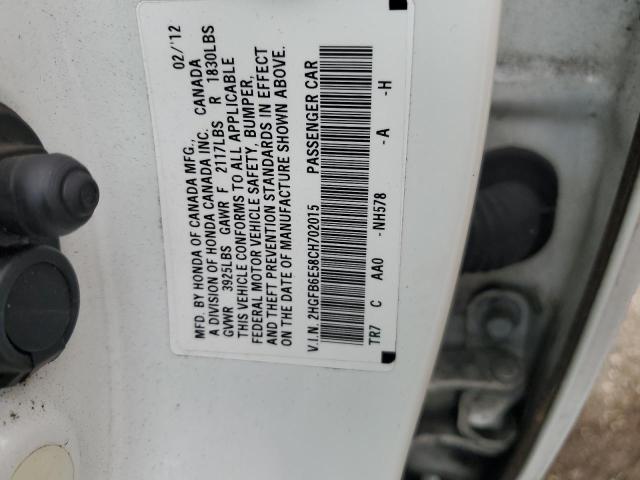 2HGFB6E58CH702015 - 2012 HONDA CIVIC SI WHITE photo 12