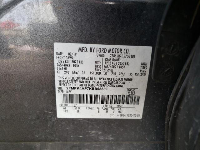 2FMPK4AP7KBB68839 - 2019 FORD EDGE ST GRAY photo 13