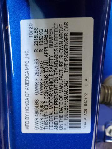 19UUB5F58MA003421 - 2021 ACURA TLX TECH A BLUE photo 13