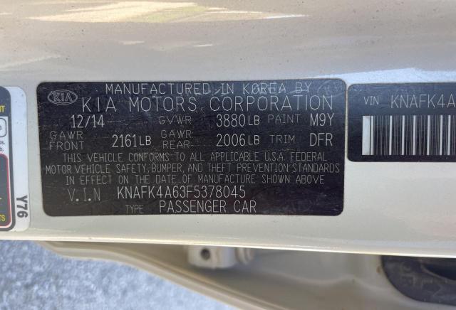 KNAFK4A63F5378045 - 2015 KIA FORTE LX WHITE photo 10